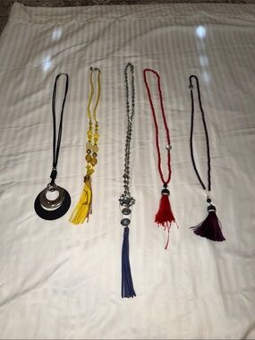 Assorted Women’s Tassel Necklaces - Yellow, Blue, Red, Purple, Black